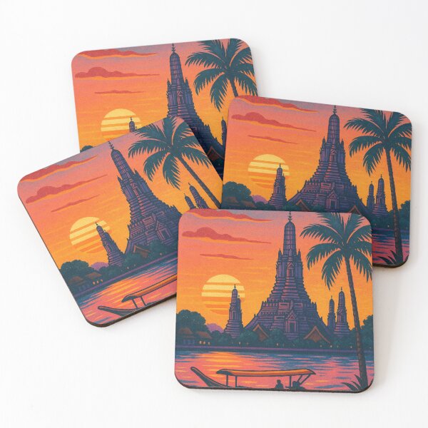 Item preview, Bangkok Thailand Sunset River Scene with Longtail Boat and Wat Arun Temple designed and sold by Aryabek.