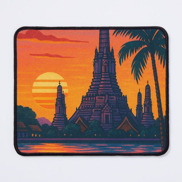 Item preview, Bangkok Thailand Sunset River Scene with Longtail Boat and Wat Arun Temple designed and sold by Aryabek.