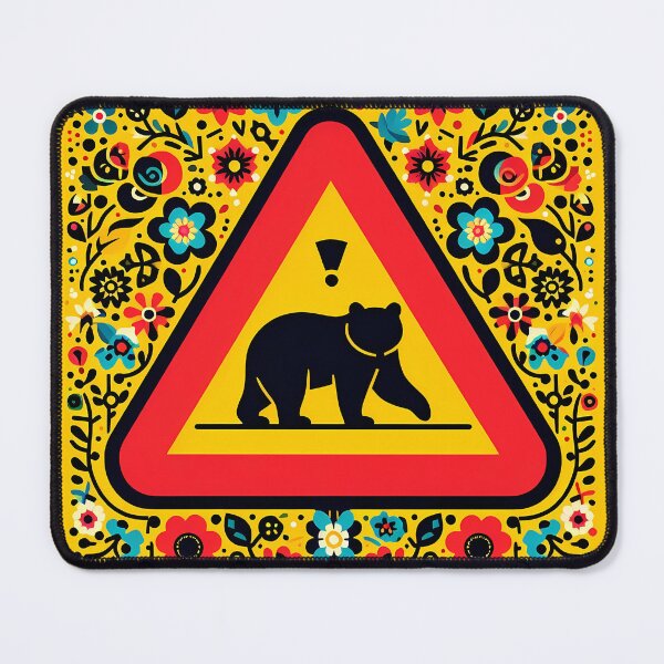 Item preview, Black Bear Crossing Warning! Sign – Nordic Folk Flowers by heidiannemorris © designed and sold by FOLK ART FUSION.