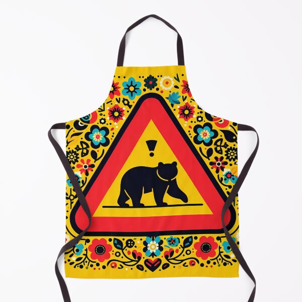 Item preview, Black Bear Crossing Warning! Sign – Nordic Folk Flowers by heidiannemorris © designed and sold by FOLK ART FUSION by heidiannemorris.