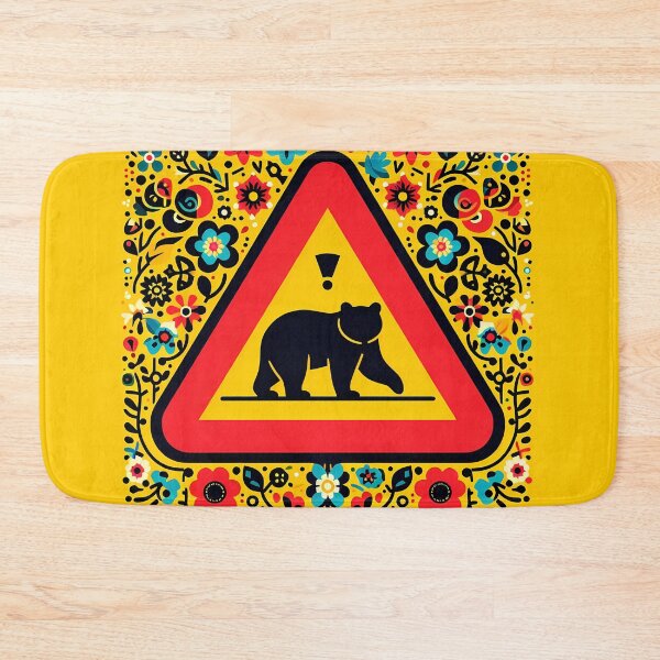 Item preview, Black Bear Crossing Warning! Sign – Nordic Folk Flowers by heidiannemorris © designed and sold by FOLK ART FUSION by heidiannemorris.