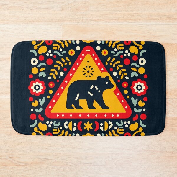 Item preview, Wild Bear Folk Art Warning – Red Triangle Road Sign by heidiannemorris © designed and sold by FOLK ART FUSION by heidiannemorris.