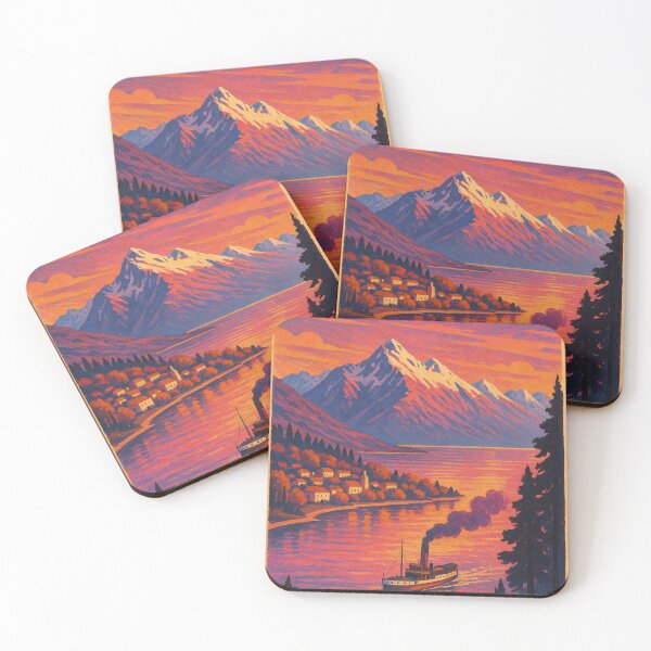 Item preview, Queenstown New Zealand Lake Wakatipu Steamship and Southern Alps Sunset Scene designed and sold by Aryabek.