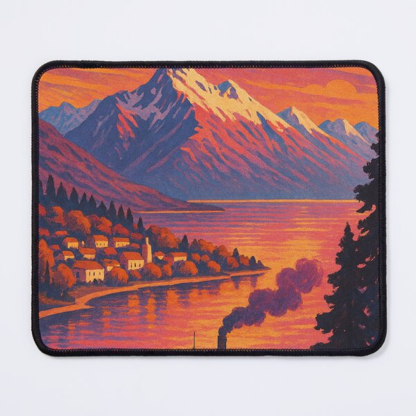 Item preview, Queenstown New Zealand Lake Wakatipu Steamship and Southern Alps Sunset Scene designed and sold by Aryabek.