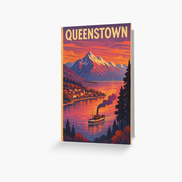 Item preview, Queenstown New Zealand Lake Wakatipu Steamship and Southern Alps Sunset Scene designed and sold by Aryabek.