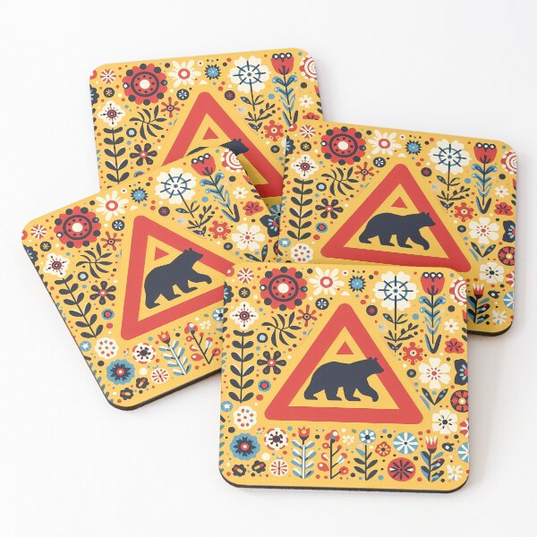 Item preview, Folk Flowers Bear Crossing – Nordic Wilderness Sign by heidiannemorris © designed and sold by FOLK ART FUSION by heidiannemorris.