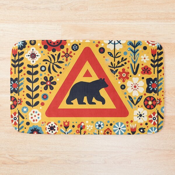 Item preview, Folk Flowers Bear Crossing – Nordic Wilderness Sign by heidiannemorris © designed and sold by FOLK ART FUSION by heidiannemorris.