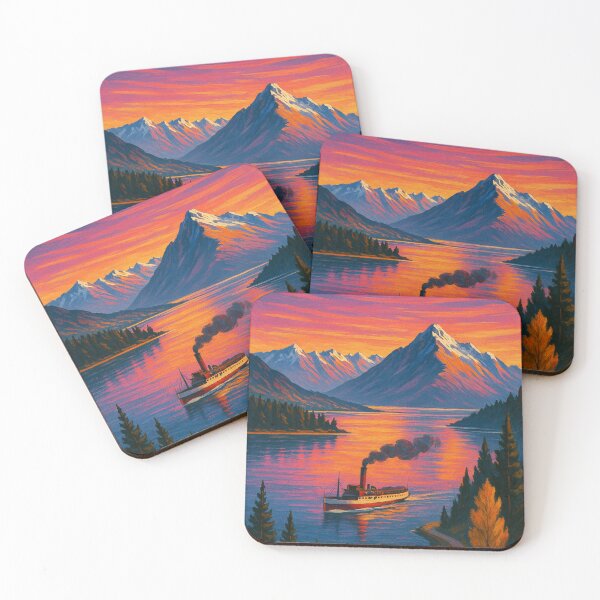 Item preview, Queenstown New Zealand Scenic Mountain Lake Sunset with TSS Earnslaw Steamship designed and sold by Aryabek.