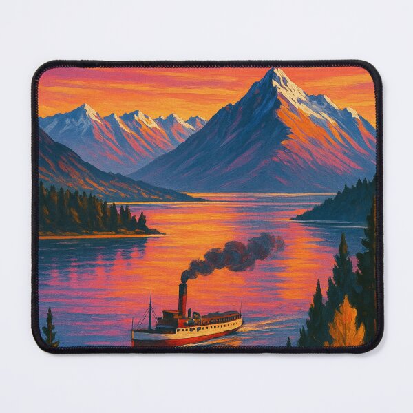 Item preview, Queenstown New Zealand Scenic Mountain Lake Sunset with TSS Earnslaw Steamship designed and sold by Aryabek.