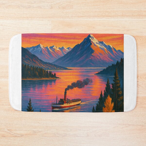Item preview, Queenstown New Zealand Scenic Mountain Lake Sunset with TSS Earnslaw Steamship designed and sold by Aryabek.