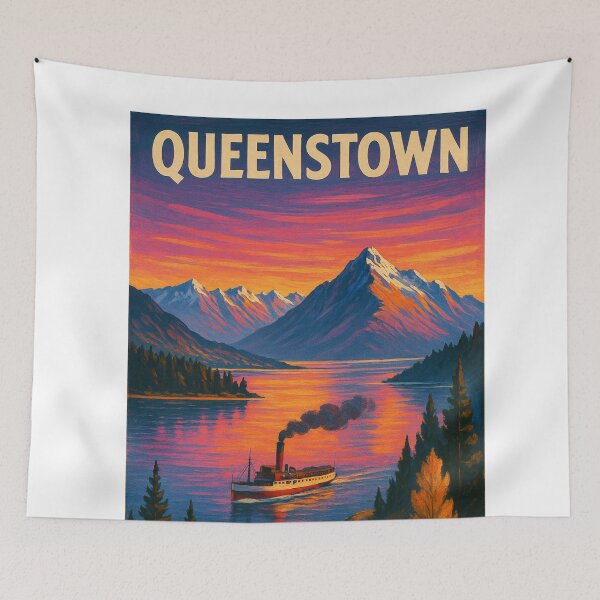 Item preview, Queenstown New Zealand Scenic Mountain Lake Sunset with TSS Earnslaw Steamship designed and sold by Aryabek.