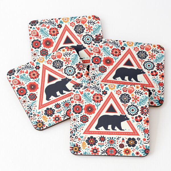 Item preview, Nordic Folk Bear Crossing Warning Sign – Colourful Road Art by heidiannemorris © designed and sold by FOLK ART FUSION by heidiannemorris.