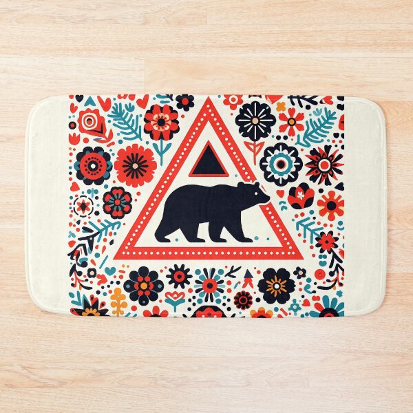Item preview, Nordic Folk Bear Crossing Warning Sign – Colourful Road Art by heidiannemorris © designed and sold by FOLK ART FUSION by heidiannemorris.