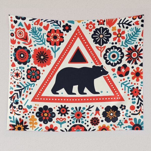 Item preview, Nordic Folk Bear Crossing Warning Sign – Colourful Road Art by heidiannemorris © designed and sold by FOLK ART FUSION by heidiannemorris.