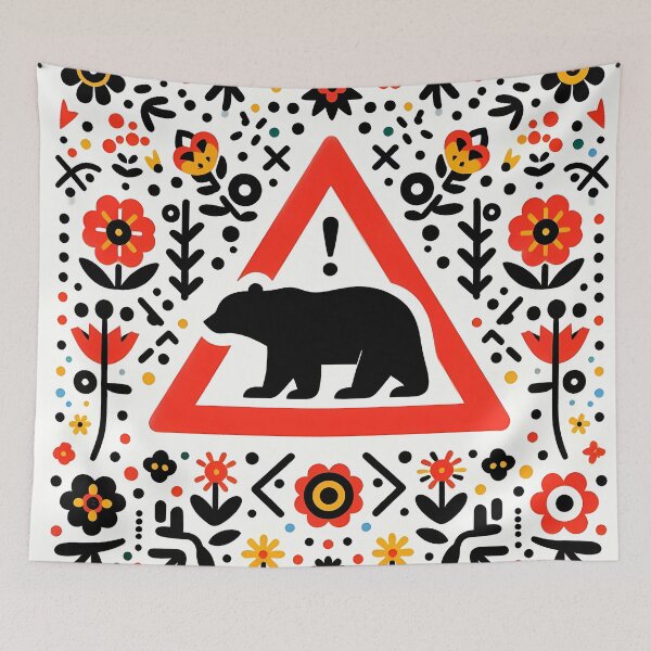 Item preview, Black Bear Crossing! Road Sign – Scandinavian Folklore Art by heidiannemorris © designed and sold by FOLK ART FUSION by heidiannemorris.