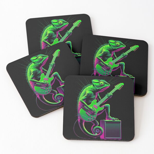 Item preview, Rockstar Chameleon – Electric Guitar Lizard in Neon Colors designed and sold by Sepinik.