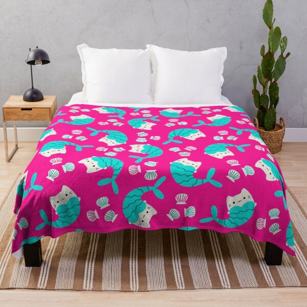 Item preview, kawaii mermaid cats - bright neon pink designed and sold by Becca Alessi.