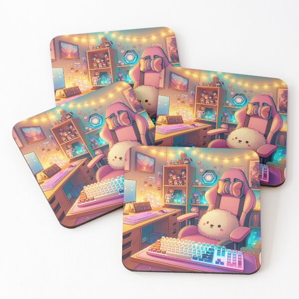 Item preview, Kawaii Gamer Room Poster – Cozy Pink Setup with Plush and RGB designed and sold by NSB-Design.