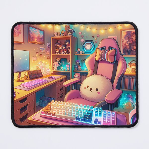Item preview, Kawaii Gamer Room Poster – Cozy Pink Setup with Plush and RGB designed and sold by NSB-Design.