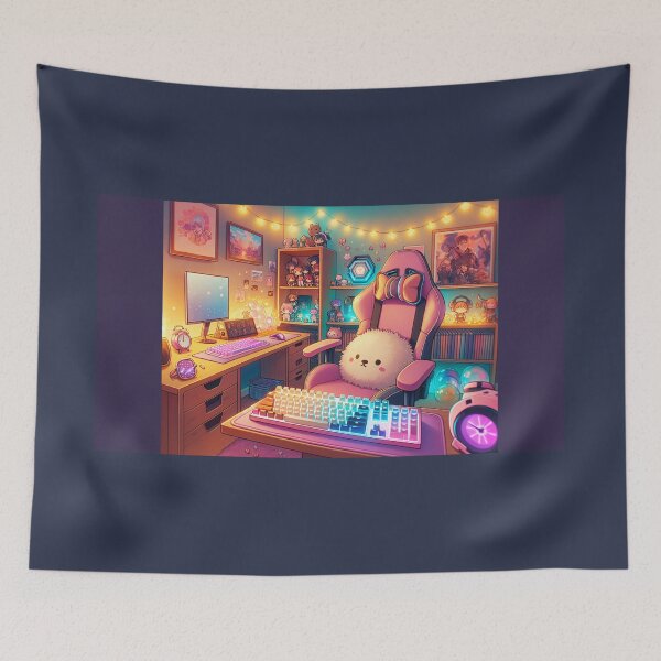 Item preview, Kawaii Gamer Room Poster – Cozy Pink Setup with Plush and RGB designed and sold by NSB-Design.