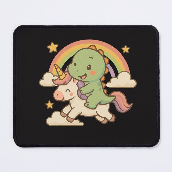 Item preview, Magical Dino Ride - Chibi Baby Dinosaur Riding a Unicorn with a Rainbow Background designed and sold by ColorSplash123.