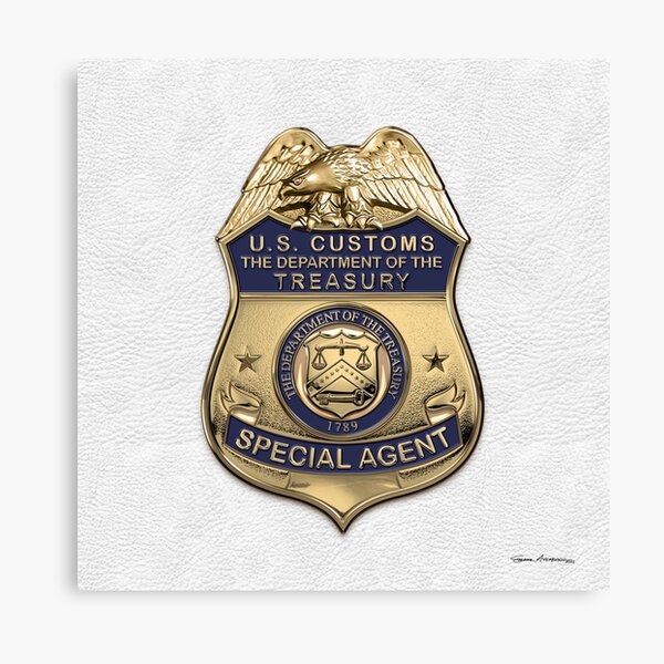 Item preview, United States Customs Service Special Agent Badge over White Leather Leather designed and sold by Serge Averbukh Art Studio.