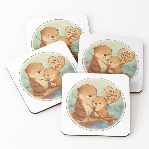 Item preview, Vintage Pastel Chibi Otter Father and Pup Fishing Together | Father and Child Animal Activities designed and sold by Nuist25.