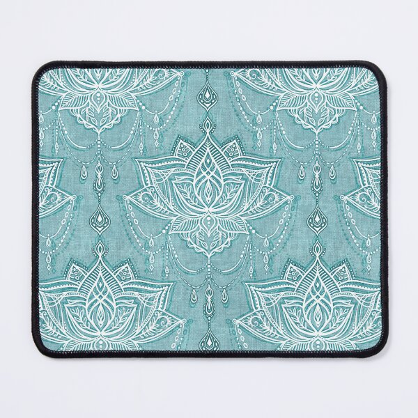 Item preview, Art Nouveau Beaded Chandelier Doodle with Faux Linen Texture in Soft Teal Blue designed and sold by micklyn.