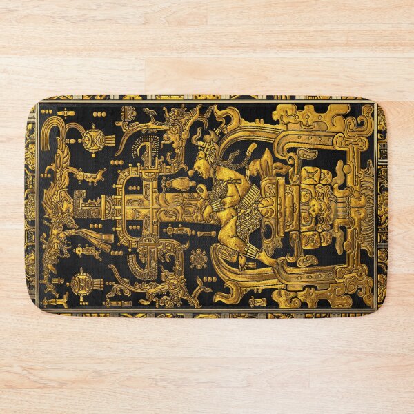 Item preview, Lid of The Great Tomb of Pakal - Gold Palenque Astronaut over Black No.1  designed and sold by Serge Averbukh Art Studio.