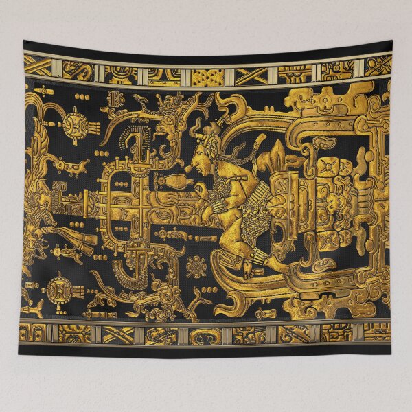 Item preview, Lid of The Great Tomb of Pakal - Gold Palenque Astronaut over Black No.1  designed and sold by Serge Averbukh Art Studio.