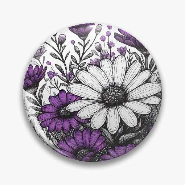 Item preview, Purple Daisies lineart illustration designed and sold by EmeraldeaArt.