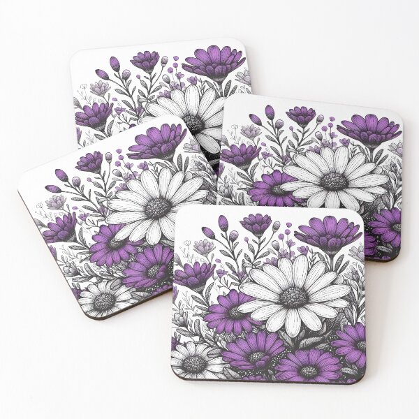 Item preview, Purple Daisies lineart illustration designed and sold by EmeraldeaArt.