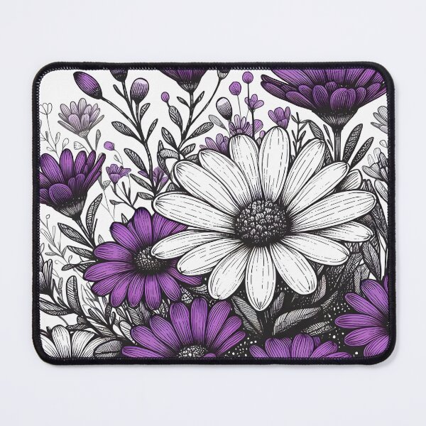 Item preview, Purple Daisies lineart illustration designed and sold by EmeraldeaArt.