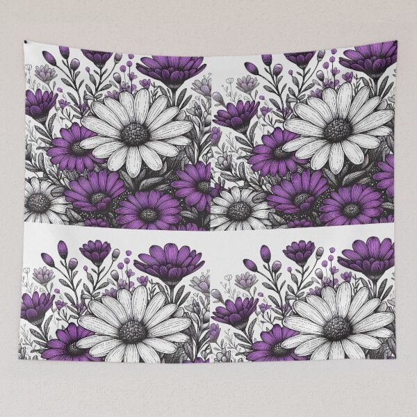 Item preview, Purple Daisies lineart illustration designed and sold by EmeraldeaArt.