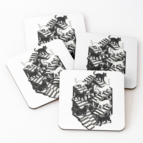 Item preview, Endless Stairs with Black and White Cats | M.C. Escher Inspired Optical Illusion Art designed and sold by WAUZ.