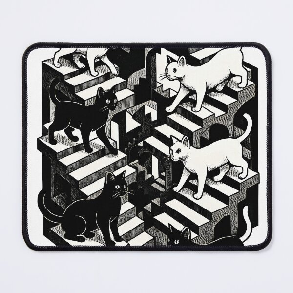 Item preview, Endless Stairs with Black and White Cats | M.C. Escher Inspired Optical Illusion Art designed and sold by WAUZ.