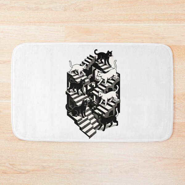 Item preview, Endless Stairs with Black and White Cats | M.C. Escher Inspired Optical Illusion Art designed and sold by WAUZ.