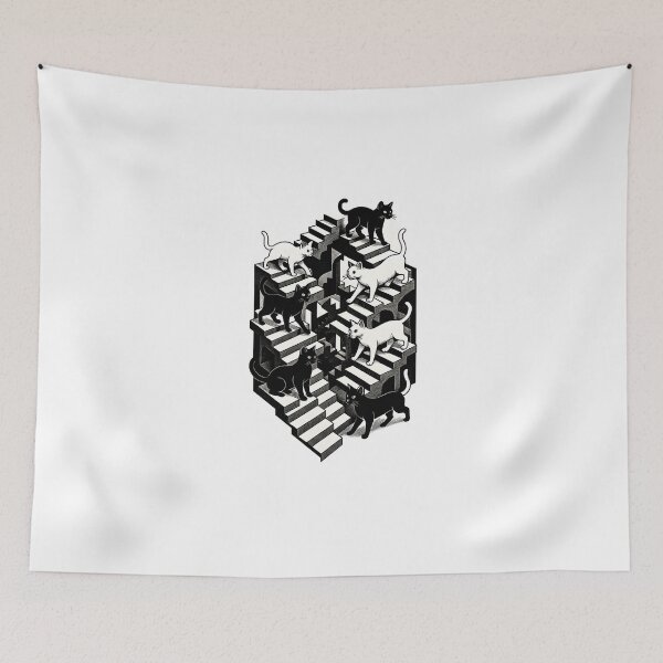 Item preview, Endless Stairs with Black and White Cats | M.C. Escher Inspired Optical Illusion Art designed and sold by WAUZ.