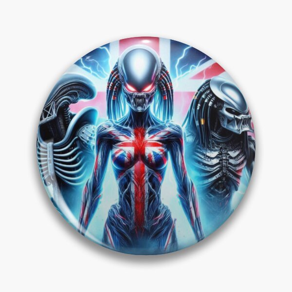 Item preview, "Sovereign Strike"  A fierce front-line warrior stands tall — a fusion of alien and predator strength — leading the charge beneath the proud UK flag.  designed and sold by Agentman747.