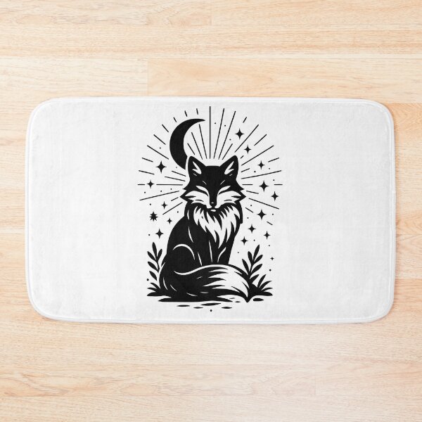 Item preview, Mystical Fox Under Moon and Stars | Black and White Minimalist Vector Art designed and sold by WAUZ.