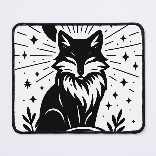 Item preview, Mystical Fox Under Moon and Stars | Black and White Minimalist Vector Art designed and sold by WAUZ.