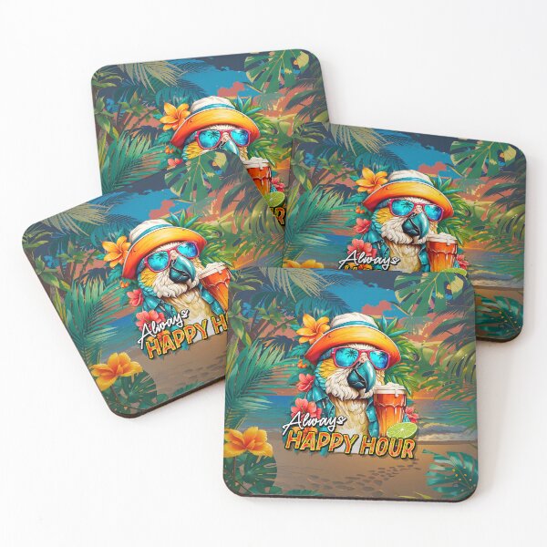 Item preview, Always Happy Hour Vecation Parrot Tropical Summer Drinks on Beach designed and sold by MindWave THC.
