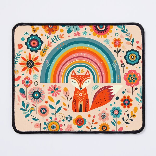 Item preview, Scandinavian Folk Art Orange Cute Fox Under Rainbow by heidiannemorris © designed and sold by FOLK ART FUSION by heidiannemorris.