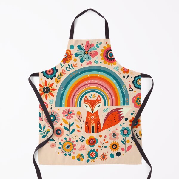 Item preview, Scandinavian Folk Art Orange Cute Fox Under Rainbow by heidiannemorris © designed and sold by FOLK ART FUSION.