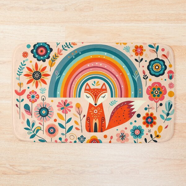 Item preview, Scandinavian Folk Art Orange Cute Fox Under Rainbow by heidiannemorris © designed and sold by FOLK ART FUSION.