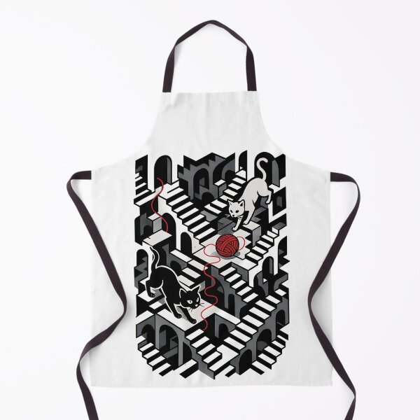 Item preview, Endless Stairs with Black and White Cats and Red Yarn | M.C. Escher Inspired Optical Illusion Art designed and sold by WAUZ.