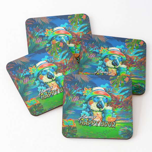 Item preview, Always Happy Hour Vecation Parrot Tropical Summer Drinks on Beach designed and sold by MindWave THC.
