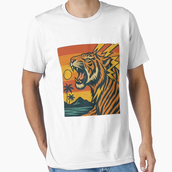 Vista previa del artículo con la obra «Espíritu Rugiente – Aventura clásica del tigre al atardecer», diseñado y vendido por Pop-clothes.