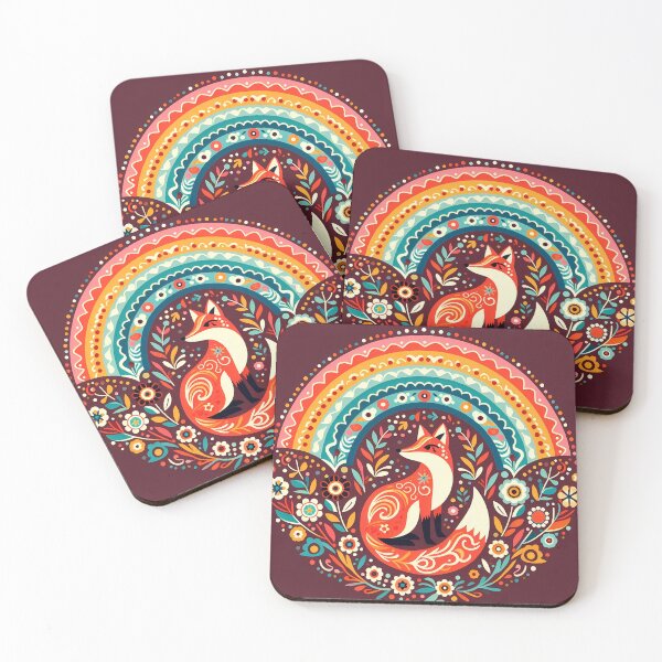 Item preview, Scandinavian Folk Art Fox Under Rainbow with Flowers by heidiannemorris © designed and sold by FOLK ART FUSION.