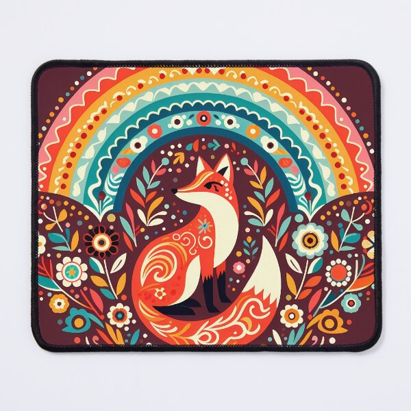Item preview, Scandinavian Folk Art Fox Under Rainbow with Flowers by heidiannemorris © designed and sold by FOLK ART FUSION.